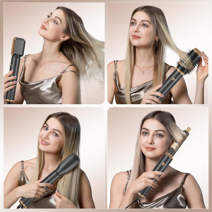 Набір для укладки волосся Hairstyler 5-в-1 з автоматичною завивкою, фен-щітка та насадки, чорний колір