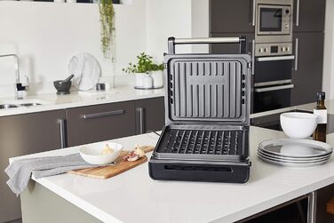 Контактний гриль George Foreman з антипригарним покриттям для приготування паніні та сендвічів [Без диму - 87% менше диму] Настільний гриль (знімні та придатні для миття в посудомийній машині пластини, температура 200°C, корпус з нержавіючої сталі) 28000-