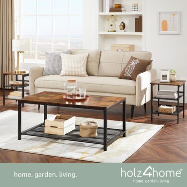 Журнальний стіл holz4home Connie з полицею, 106x60x45 см, індустріальний стиль, коричневий, для вітальні, чайний стіл, вінтаж