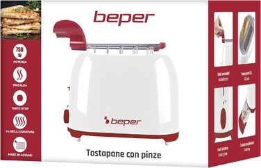 Тостер BEPER P101TOS100 з нержавійки, 7 режимів, піддон для крихт, 2 широкі слоти