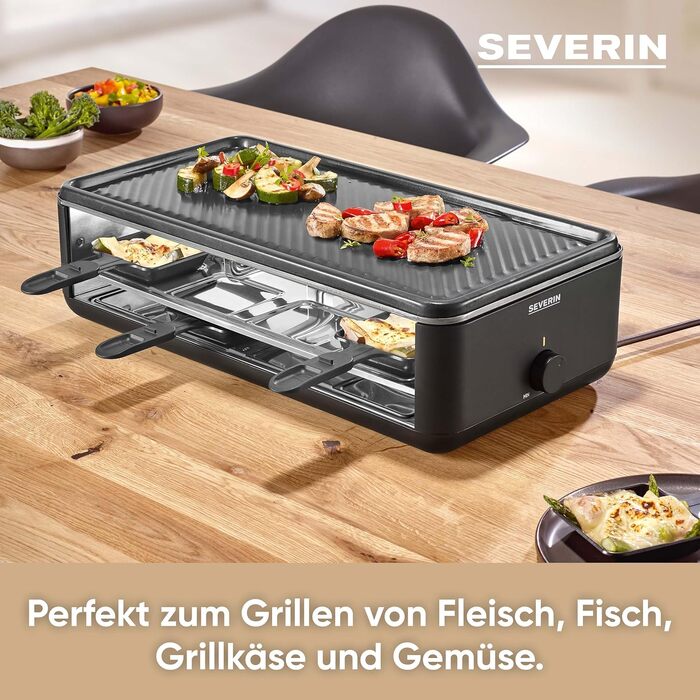 Ракле-гриль SEVERIN RG 2365 Black Line Lite для 8 осіб з антипригарною гриль-панеллю та глибокими піддонами, посудомийка-safe