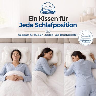 Ортопедична подушка для шиї та голови з ефектом пам'яті (Memory Foam) у формі метелика, ергономічна подушка для сну на боці та спині зі знімним чохлом, колір Alpine White