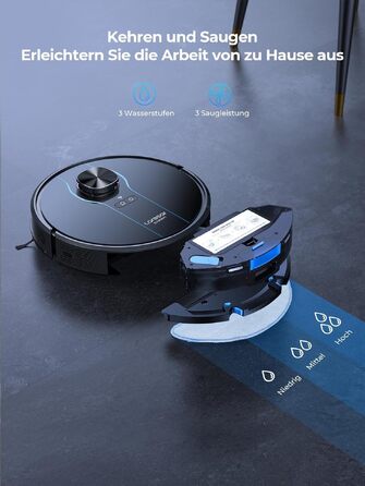 Робот-пилосос Laresar Clean L6 Nex з функцією вологого прибирання та станцією самоочищення, потужність всмоктування 10000Па, LiDAR навігація, акумулятор до 180 хв, 3-в-1 (підмітання, миття, пилосос), для шерсті тварин, чорний