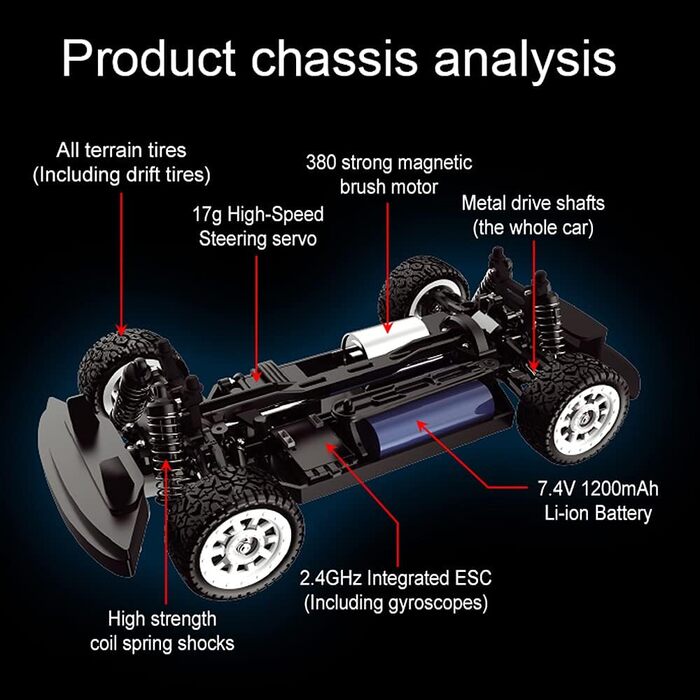 Радіокерований дрифт-кар Mostop 1/16, 4WD, 40 км/год, швидкісний міні RC автомобіль для дрифту з дистанційним керуванням
