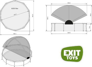 Басейн EXIT TOYS Black Wood круглий 360x76 см із сонцезахисним навісом, картриджним фільтром, міцною рамою, унікальним дизайном, чорний
