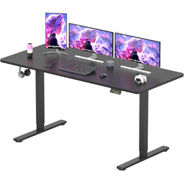 SANODESK електричний стіл для геймінгу, 160x60 см, регульована висота, пам'ять, гачок, чорний