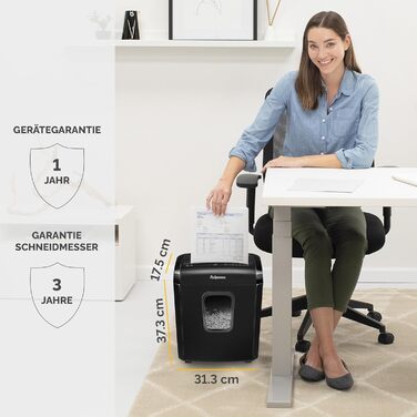Шредер Fellowes Powershred FS-6C для дому та офісу, знищення документів (P4, міні-шредер), кошик 15л, чорний