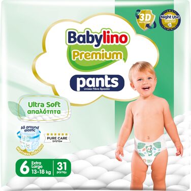 Підгузки-трусики Babylino Premium Pants розмір 8 XXL (20+ кг) з ультра-м'яким фільтром, 104 шт. (включаючи розмір 6 - 31 шт.)