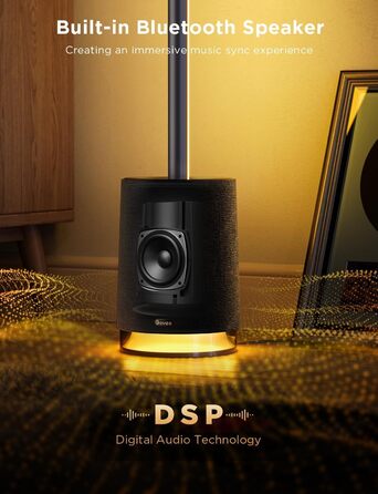 Govee Stehlampe Pro – LED RGBIC лампа 2100 Люмен з Bluetooth-динаміком, білим шумом, Alexa, 16 млн кольорів, музична синхронізація, торшер для вітальні, чорний