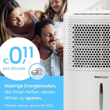 Осушувач повітря Pro Breeze 12 л/доба для приміщень до 20 м², 3 режими, цифровий дисплей, таймер, шланг, проти вологи та плісняви, білий