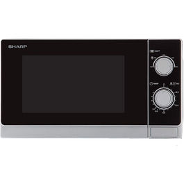 Мікрохвильова піч Sharp R200INW 20 л, 800 Вт, 5 режимів, таймер 35 хв, розморожування за вагою, енергозбереження, скляний піддон 25,5 см, срібляста