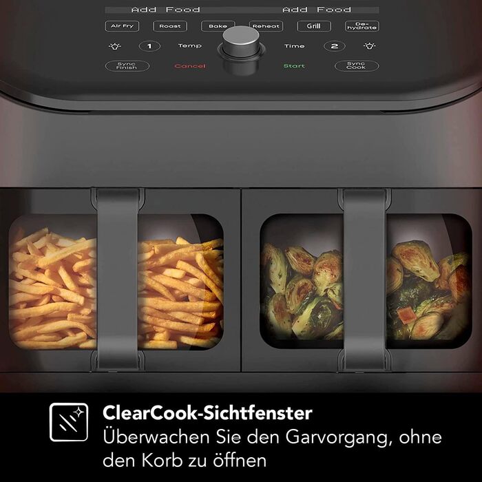 Фритюрниця з подвійною чашею Instant Vortex Plus ClearCook, 7.6 л, 8-в-1, цифрова аерофритюрниця, чорна, XL, 1700 Вт – для запікання, смаження, грилю, дегідрації, підігріву