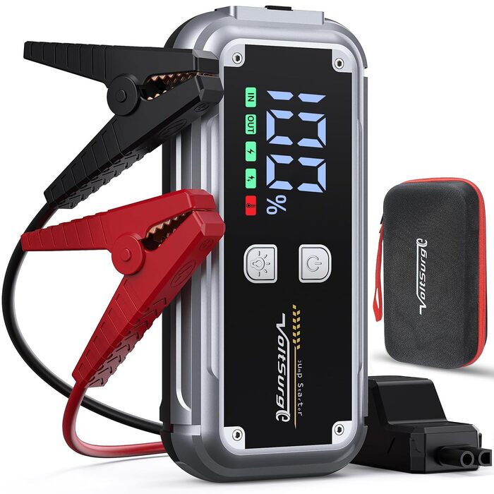 Бустер для автомобіля Starthilfe Powerbank 6000A: портативний пусковий пристрій 12V з USB 3.0, LCD-дисплеєм та ліхтариком для бензинових та дизельних двигунів (до 8.0L)
