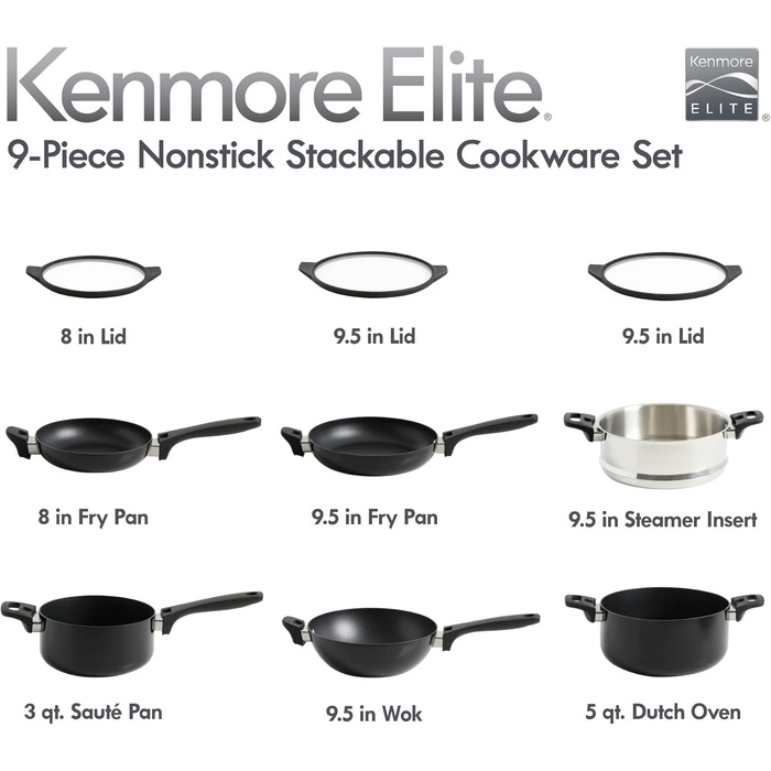 Набір посуду Kenmore Elite Andover з кованого алюмінію з антипригарним покриттям, блакитний Glacier Blue, 10 предметів