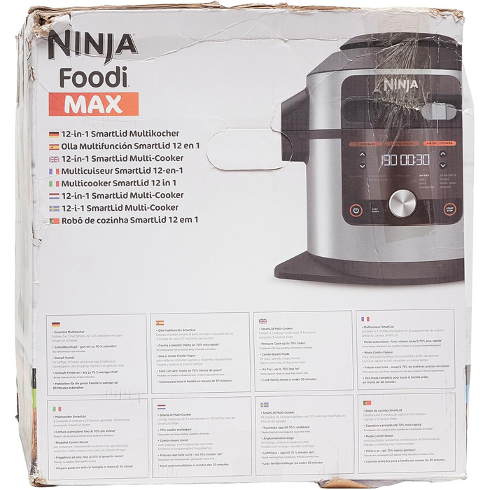 Мультиварка Ninja Foodi MAX 12-в-1 з SmartLid, 7,5 л, тиск, аерофритюр, повільне приготування, нержавіюча сталь, модель OL650EU