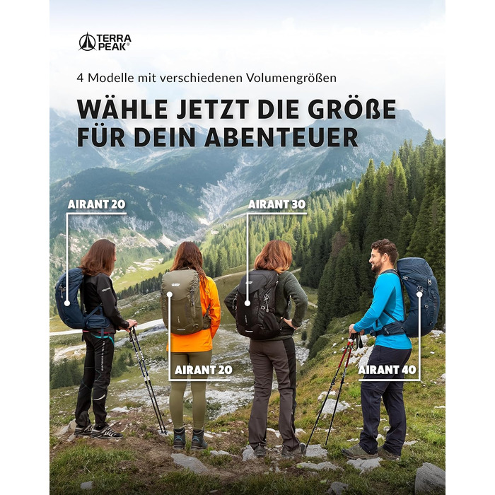 Туристичний рюкзак Terra Peak 40 л з вентильованою спинкою, тримачем для питної системи та дощовиком, для походів і одноденних виїздів, темно-синій
