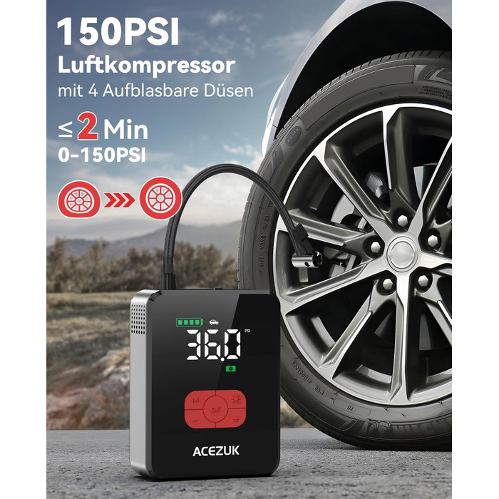 Портативний пусковий пристрій 7000A з компресором 150PSI для автомобілів, 12V, LED-ліхтарик