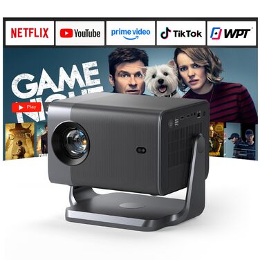 Смарт-проектор VISSPL 4K Full HD 1080P, 1000 ANSI люмен, WiFi 6, Bluetooth, автофокус та корекція трапецієподібних викривлень, для домашнього кінотеатру та використання на відкритому повітрі (Чорний)