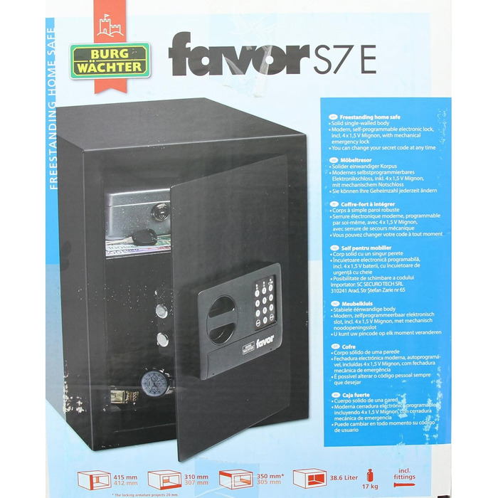 Сейф для меблів BURG-WÄCHTER Favor S7 E, електронний замок, 38,6 л, чорний