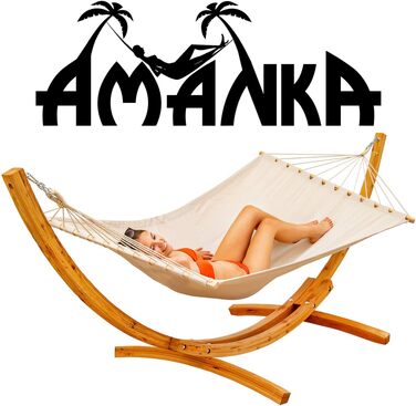 Гамак AMANKA XXL з підставкою 325 см – Міцний дерев'яний каркас для гамака бежевого кольору на двох осіб – Комфортний набір для саду, тераси або балкону
