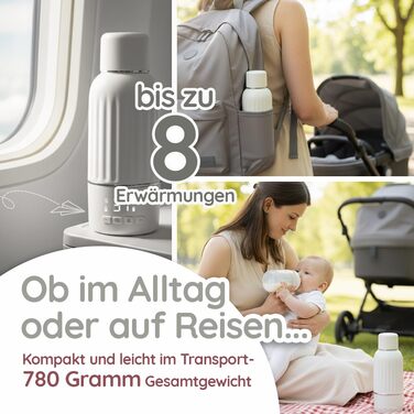Підігрівач для пляшечок Baby 500 мл, швидкий нагрів за 3 хв, BPA-free, стерилізація, портативний, акумуляторний, білий матовий
