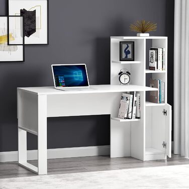 Стіл Homidea TODY для комп’ютера, письмовий, з дверцятами та полицями, сучасний дизайн, білий, для домашнього офісу чи дитячої кімнати