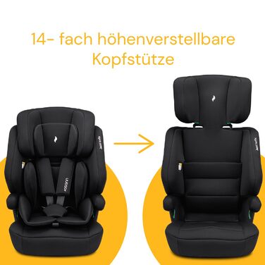 Дитяче автокрісло Osann Jazzi Isofix, з 1 року, i-Size, регульоване, чорне, для зросту 76-150 см