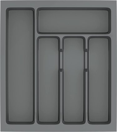 Лоток для столових приборів Sossai Divio 38x43 см, антрацит, 5 відділень, органайзер для шухляд, можна обрізати