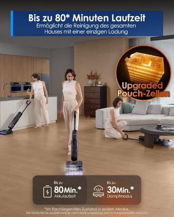 Tineco Floor One S7 Stretch Steam: Акумуляторний пилосос 2-в-1 для вологого та сухого прибирання, 22000 Па, для твердих підлог, шерсті тварин