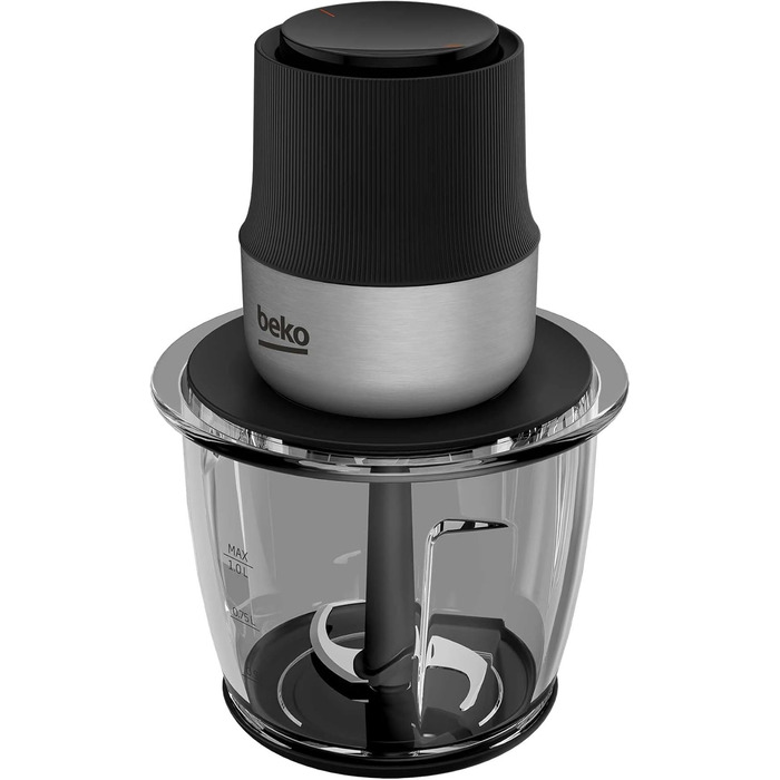 Подрібнювач Beko CHG81442BX 400 Вт, 2 леза з нержавіючої сталі, скляна чаша 1 л, 2 швидкості, нековзка основа, чорний