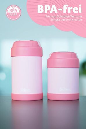 Термос для їжі Jarlson YUMMY 450 мл рожевий, харчовий контейнер з ложкою, нержавіюча сталь, для дитячого харчування, йогурту, мюслі, термобанка для їжі