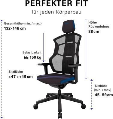 Ігрове крісло RECARO AER Essential, ергономічне, преміум-піна, регульоване, до 150 кг, синє, для офісу та геймінгу
