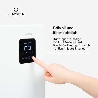 Електричний конвектор Klarstein 2500 Вт: енергоощадний обігрівач з термостатом, керуванням через додаток та можливістю настінного монтажу, білий