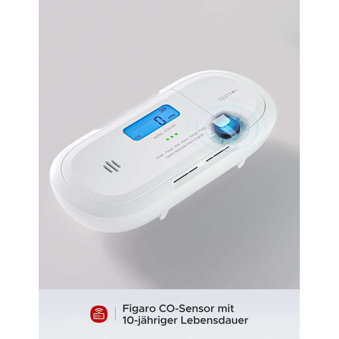 Розумний детектор чадного газу X-Sense XC04-WX з Wi-Fi, сповіщення в реальному часі через додаток, зі змінною батареєю, білий