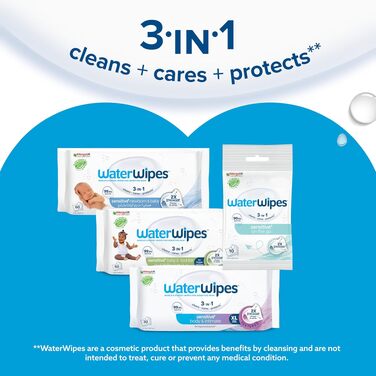Дитячі вологі серветки WaterWipes Sensitive+ для немовлят та дітей, 99,9% води, 240 шт (12 пачок по 20 шт)