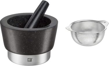 Набір Zwilling Spices: ступка та товкачок, діаметр 11 см, граніт, чорний колір, сито, нержавіюча сталь, 16 см