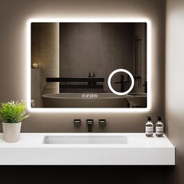 Дзеркало для ванної кімнати з LED-підсвічуванням GIMBELEN 80x60 см, прямокутне, сенсорне управління, регульована яскравість, 3 кольори світла, антизапарник, для вертикального/горизонтального монтажу
