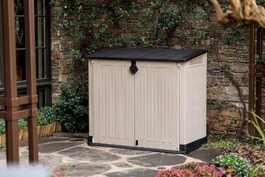 Мультифункціональний ящик для сміття Keter Store-it-Out Midi 845 л, 130x74x110 см, поліпропілен, сірий/чорний, захист від УФ, водонепроникний, з можливістю замикання