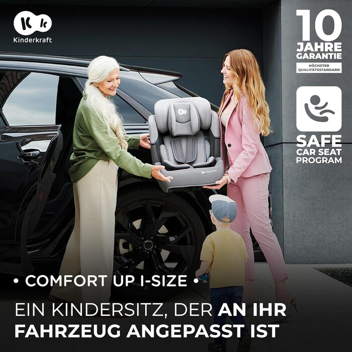 Дитяче автокрісло Kinderkraft Comfort Up i-Size, 76-150 см, 5-точковий ремінь, регульований підголівник, чорне, ECE R129/03