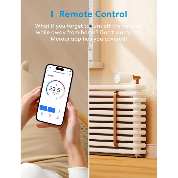 Meross Matter Термостат для радіатора Wi-Fi з підтримкою HomeKit, Alexa та Google Assistant (Додатковий блок)