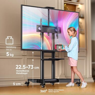 Професійна мобільна стійка для телевізора ONKRON TS1571-B, чорна, 32-75'' (до 60 кг), регульована висота, VESA 600x400, для плоских і вигнутих екранів