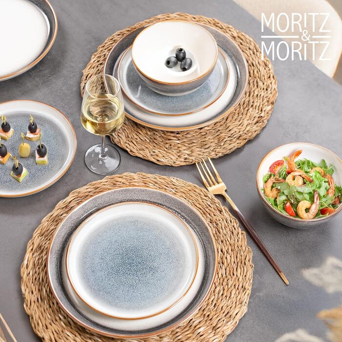 Набір посуду Moritz & Moritz TARENTO 48 предметів (сірий) для 12 осіб - Елегантний набір тарілок з високоякісної кераміки (12 великих, 12 десертних, 12 супових тарілок, 12 чашок)