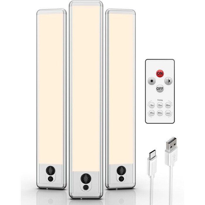 LED підсвітка для кухні EZVALO 23 см, сенсорна, з пультом, акумулятор 1600 mAh, USB зарядка, набір 3 шт, тепле світло