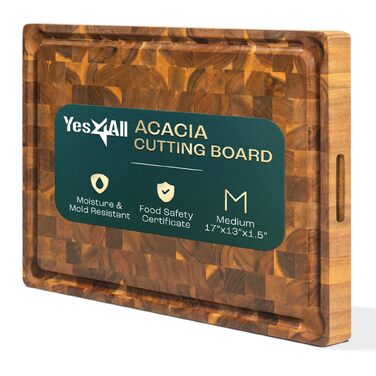 Дошка обробна Yes4All з акації для кухні 43,2x33x3,5 см, з жолобком для соку, середнього розміру, просочена олією