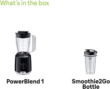 Блендер стаціонарний Braun PowerBlend 1 JB1050WH 600 Вт, скляна колба 1.5 л, чорний - для смузі, подрібнення льоду та приготування пюре