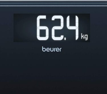 Ваги підлогові Beurer GS 400 Signature Line, скляні, чорні, велика платформа 31x31 см, дисплей XL, вантажопідйомність до 200 кг