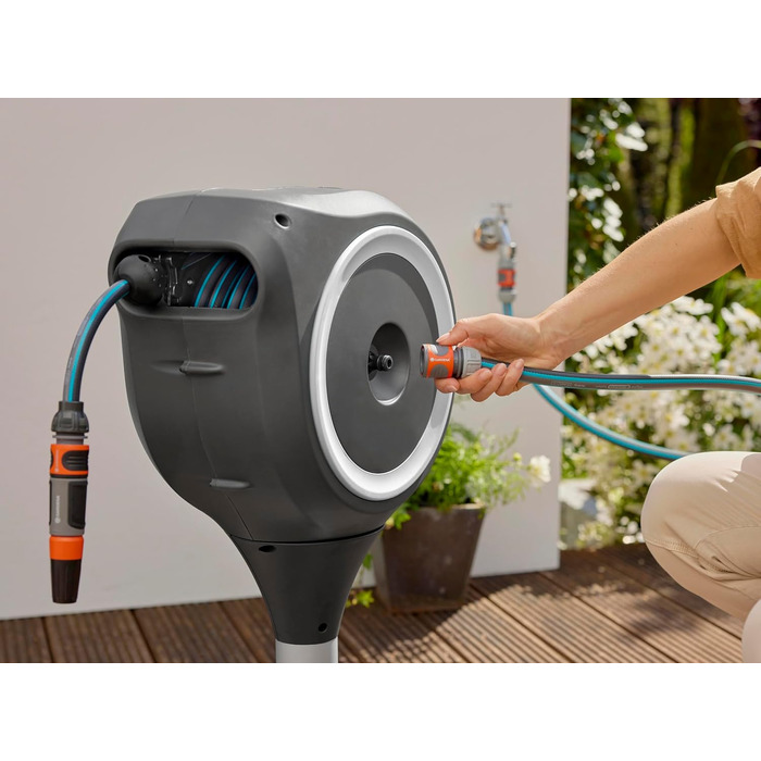 Шланг Gardena RollUp M для поливу саду та тераси 15м (18615-20) - автоматичне змотування, білий