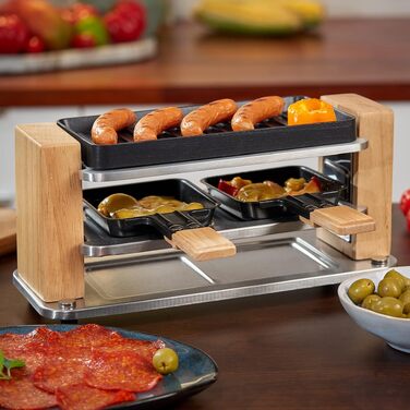 Расетіль Raclette Grill з антипригарною решіткою (2 особи) 550W, 4 пательні та дерев'яний шпатель