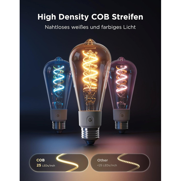 Розумна LED лампа Govee Smart Edison E27 RGBWW, 500лм, димнування, форма ST64, набір 2 шт