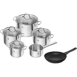 Набір каструль і сковорідка ZWILLING Flow/Madura, 6 предметів, 4 кришки, для індукції, нержавіюча сталь/алюміній